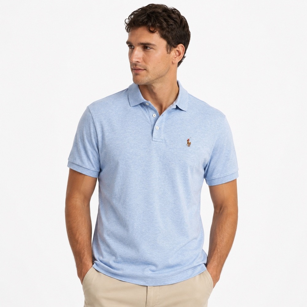 Polo Ralph Lauren Mens Medium Light Blue Polo Shirt Classic Fit Short Sleeve